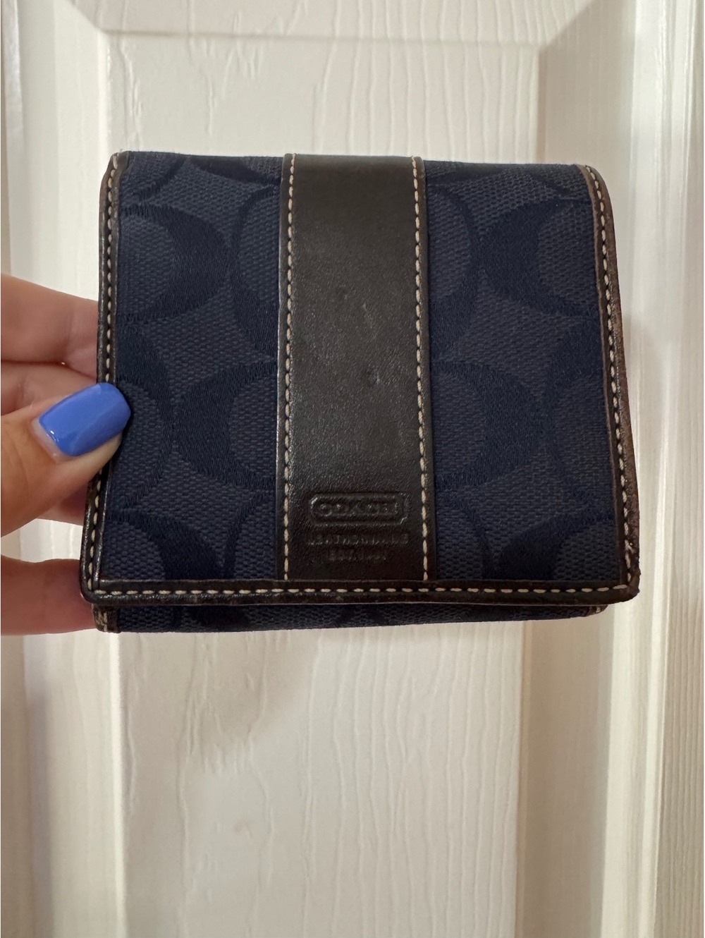 C10.0 dark blue/navy and brown Coach Signature jacquard
